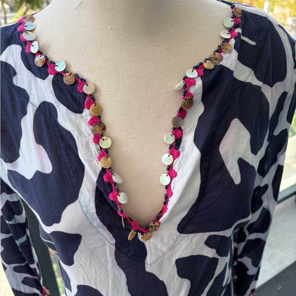 Tory Burch Blue, White and Pink Animal Print Swim Cover-Up - Picture 3 of 3